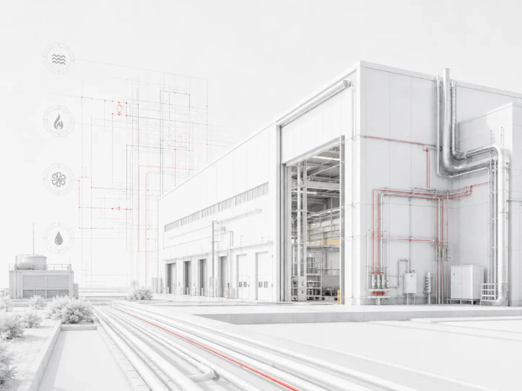 Ilustracja koncepcyjna instalacji przemysłowej HVAC