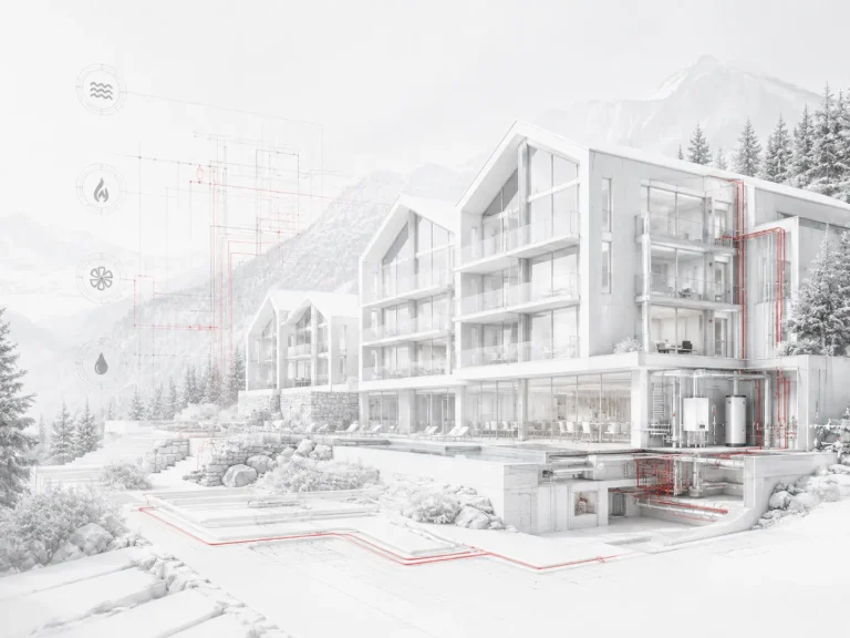 Ilustracja koncepcyjna instalacji sanitarnych w obiekcie hotelowym